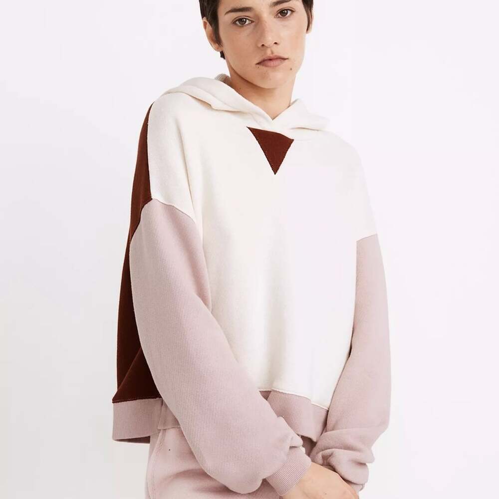 Madewell MWL Airyterry Cropped Hoodie Sweatshirt in Colorblock Size M